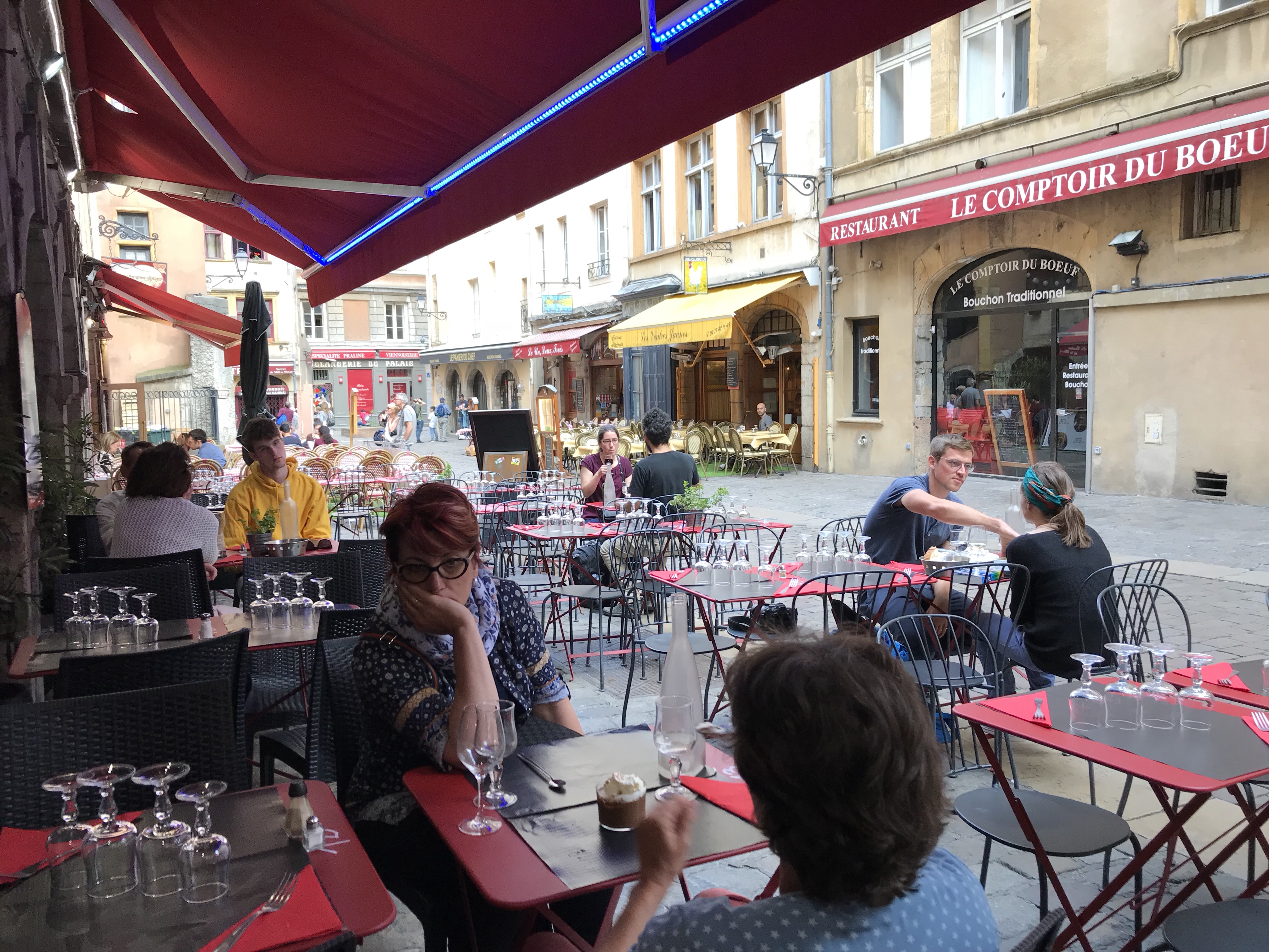 View of the street from our restaurant in the city quarter of Lyon